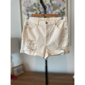 New American Eagle High-Rise Distressed Super Stretch White Denim Shorts Size 10